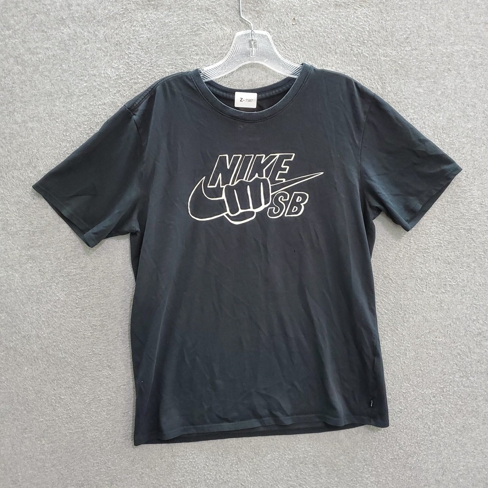 Nike Men Activewear Top M Black SB T-Shirt Dri-Fit Swoosh Logo Spellout READ